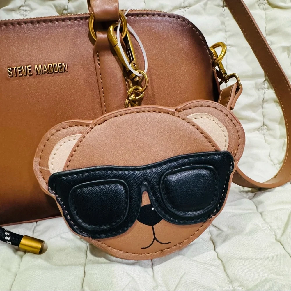 Steve Madden Brown Bthorne Nutshell with Teddy Bear Charms Crossbody Satchel Bag